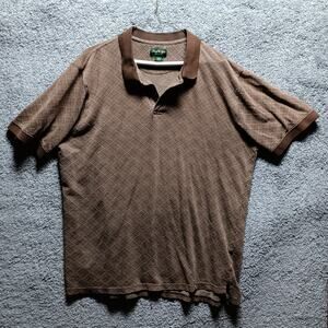 David Taylor Men’s Brown Textured Polo Shirt Diamond Pattern Business Casual